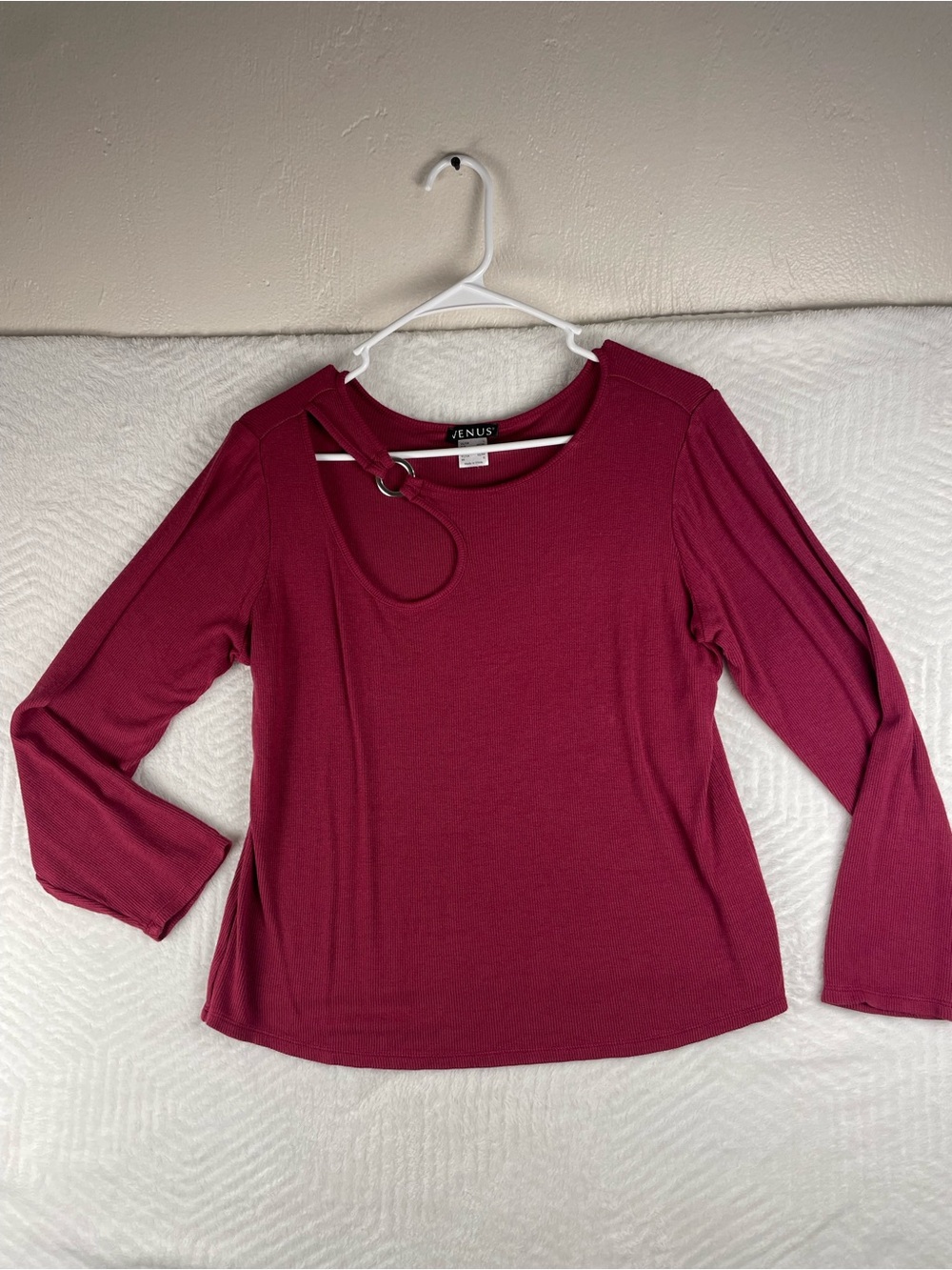 VENUS Burgundy Long Sleeve Top with Ring Detail